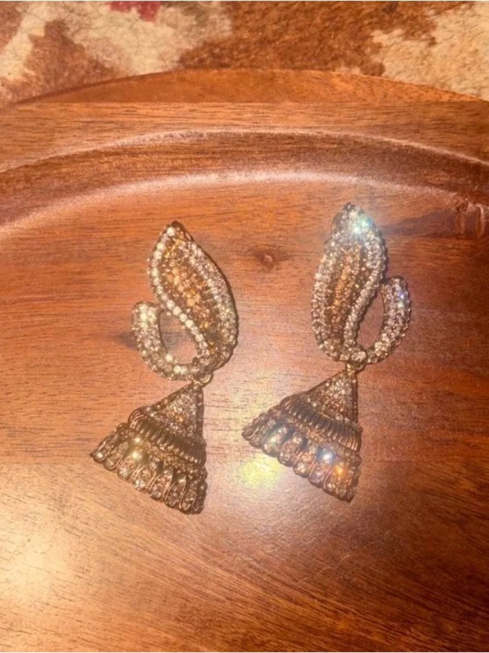 Gold Crystal Jhumka Drop Earrings - Sparkling Gold Tone